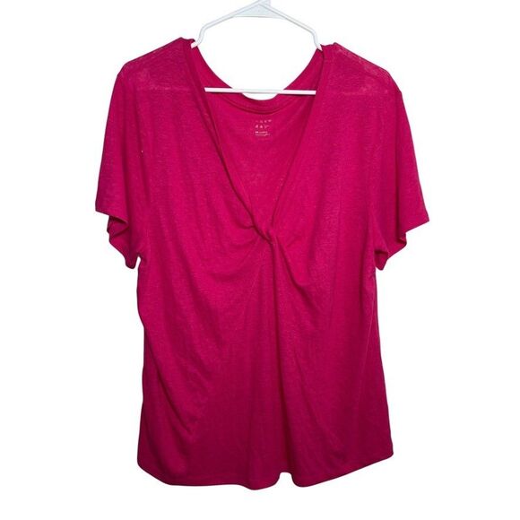 A New Day Blouse Women's XXL Twist Short Sleeve Solid Top Casual Linen Blend - Picture 1 of 8